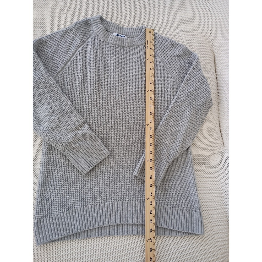 Old Navy Light Grey Cotton Heather Waffle Knit Crewneck Sweater Soft Size S/M - Picture 11 of 13